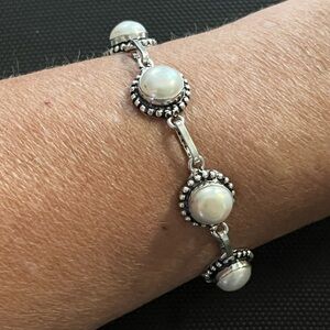 5 Stone Natural Genuine Pearl 925 Silver 6.5-8” Adjustable Bracelet